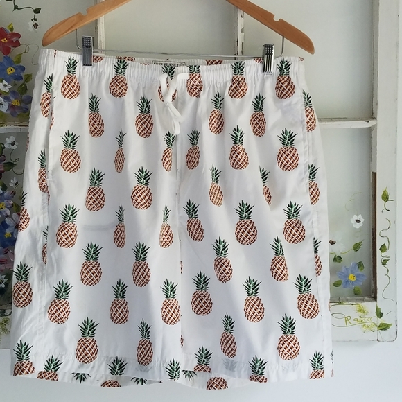 NWT Pineapple Drawstring Slim Shorts  Free Planet 100%cotton  Size 36 - Picture 1 of 6